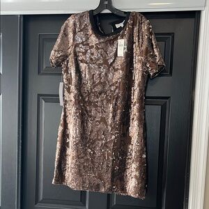 Ro & De Brown Sequin and Velvet Mini Dress